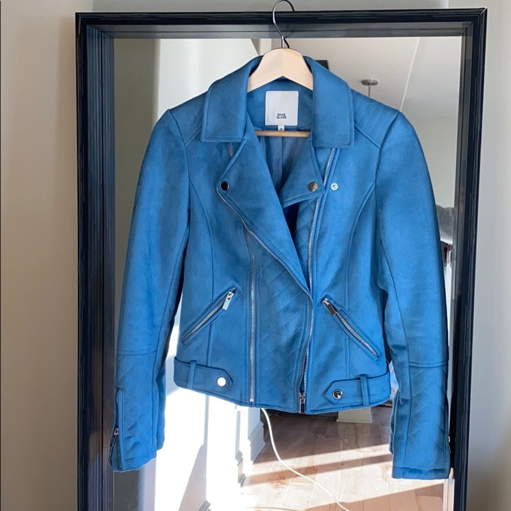 River Island baby blue biker jacket